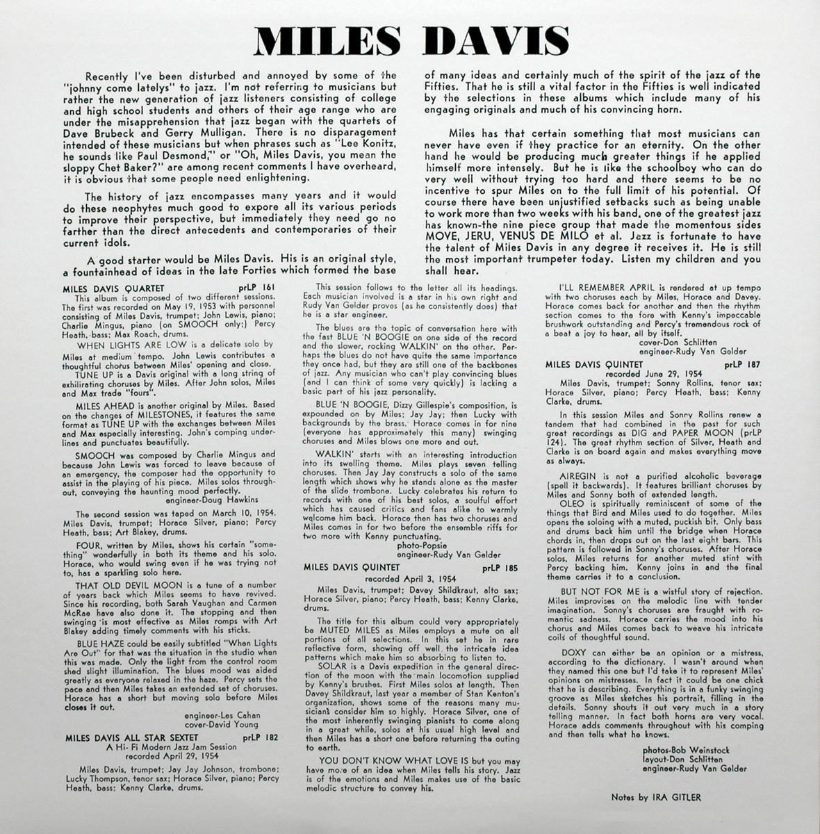 Miles Davis Quartet (PRLP 161)