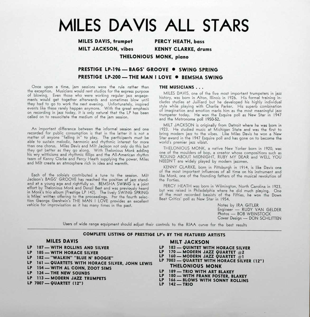 Miles Davis All-Star Sextet (PRLP 182)