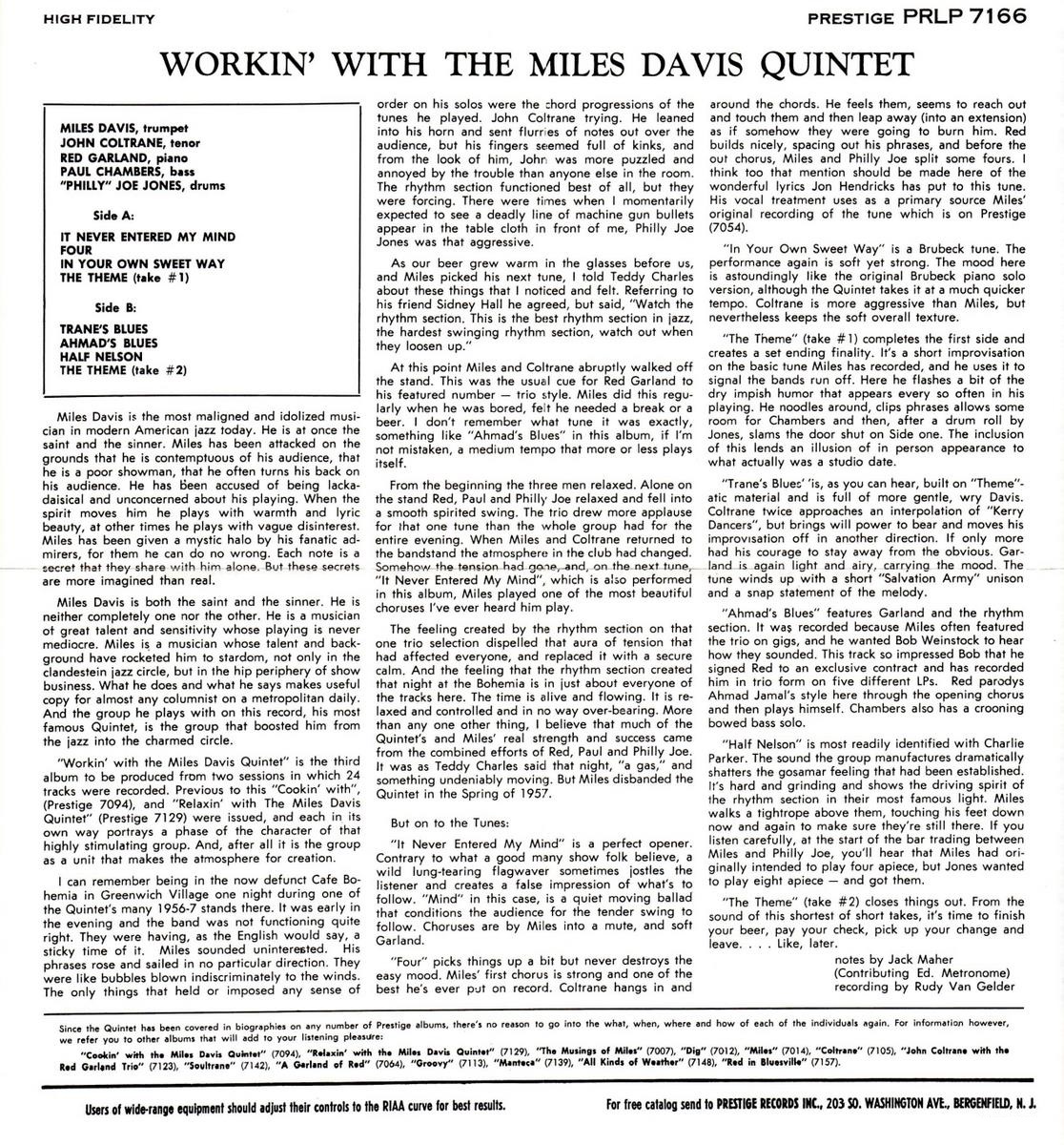 Workin' with the Miles Davis Quintet (PRLP 7166)